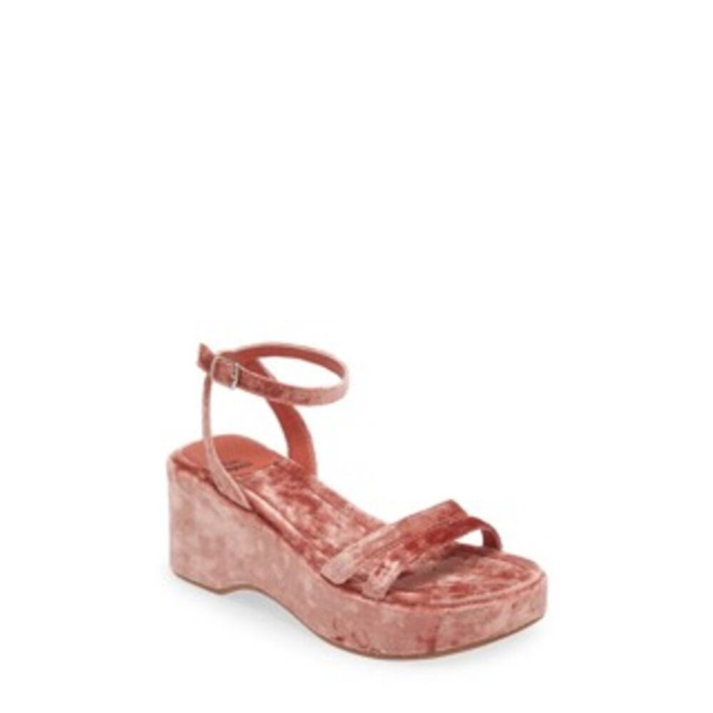 Jeffrey Campbell 5.5 Activate Pink Crushed Velvet Platform Strappy Sandal